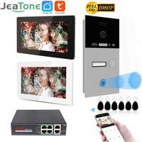 Jeatone 7 Inch Color Video Door Phone doorbell RFID Access Control Camera System Kits for 2/3/4Unit Multi Apartments Intercom