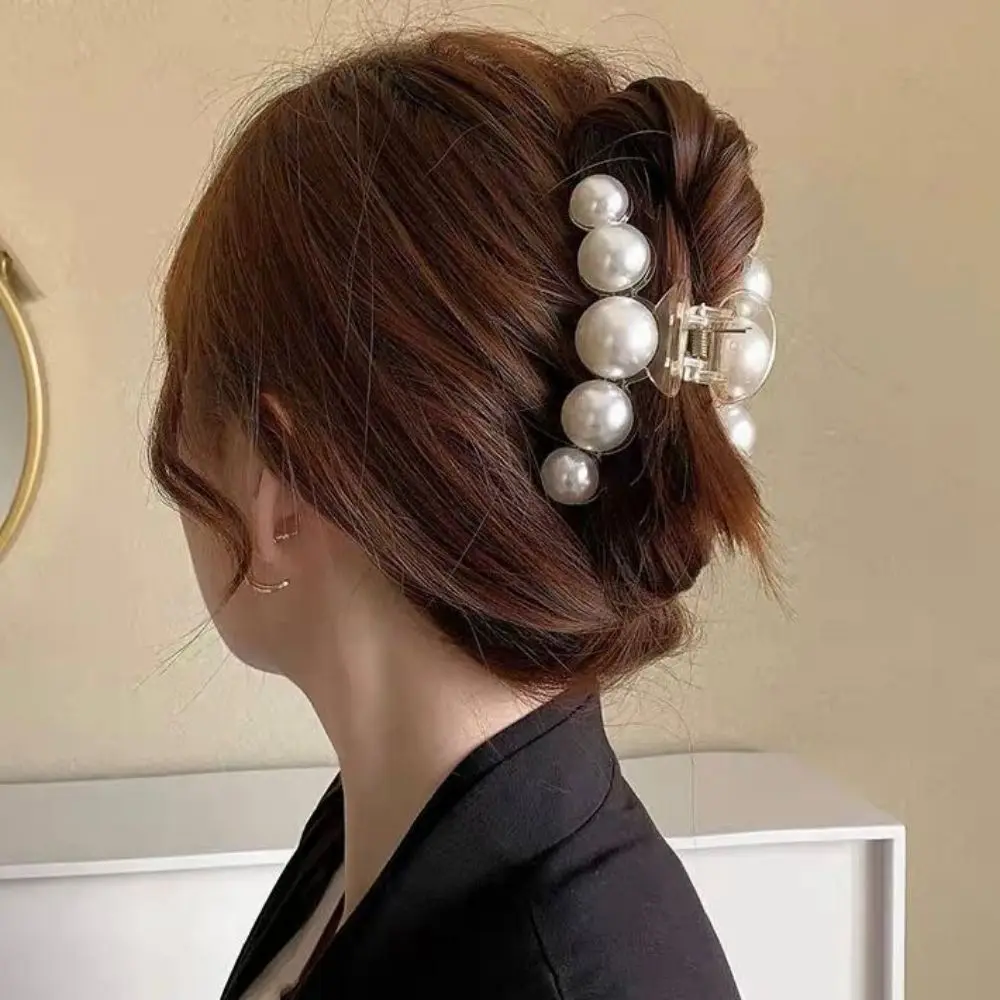 4pcs Large Shark Clip Hair Accessories Temperament Versatile Simple And Generous Fashionable Gentle Pearl Grab Clip