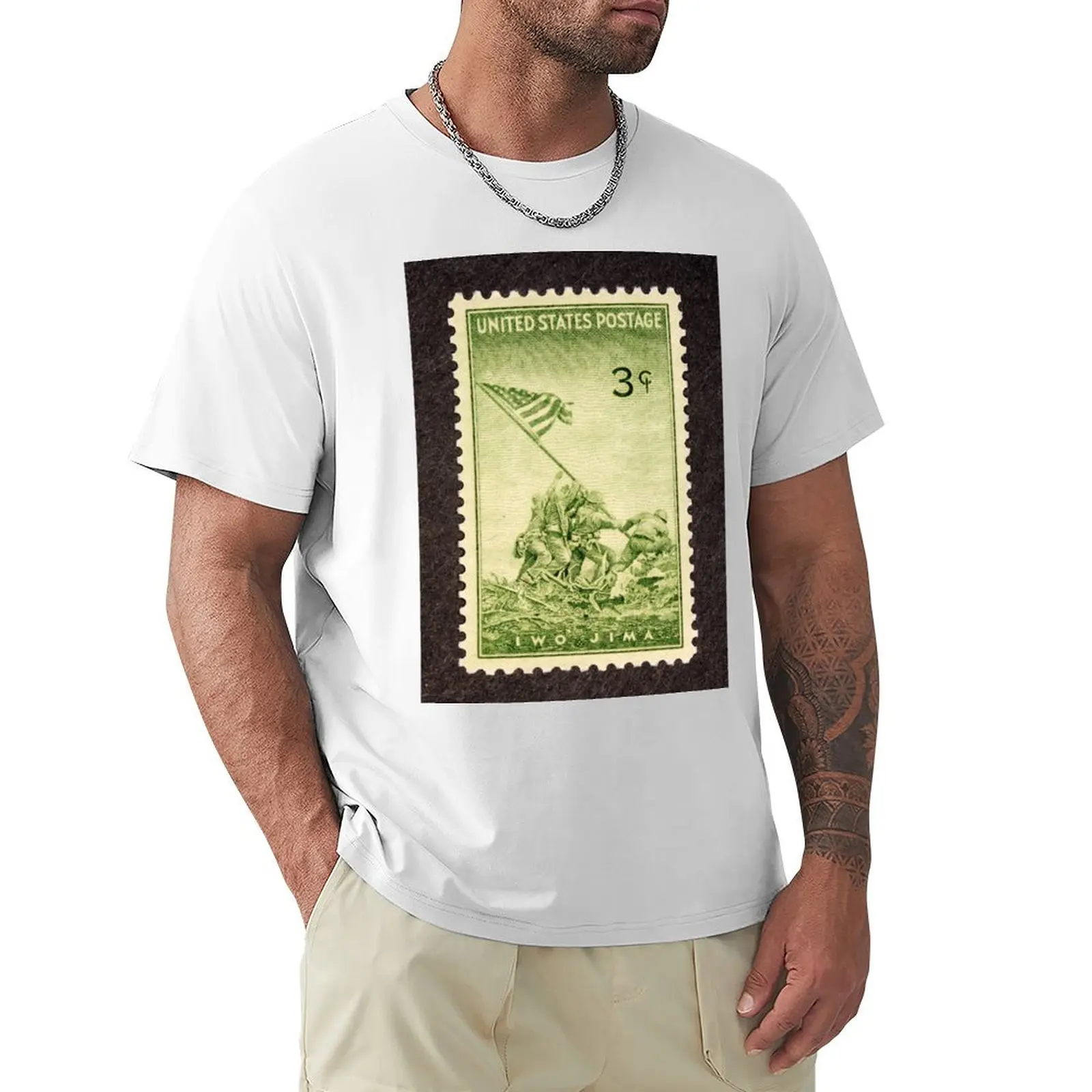 1945 3c Iwo Jima Postage Stamp T-Shirt oversized anime clothes men clothes