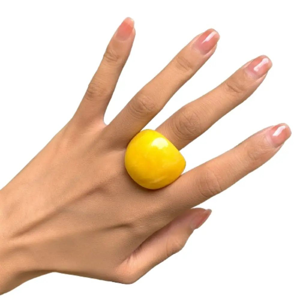 

Hand Ornaments Exaggerated Acrylic Ring Candy Color Fashion Geometric Ring Resin Classic Big Dome Plain Ring Girl