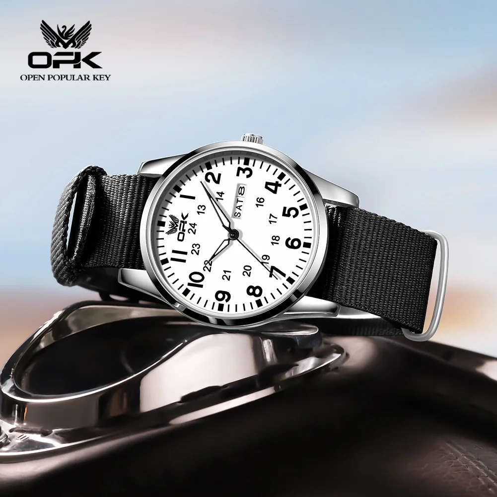 

OPK 6090 Простые часы с кварцевым механизмом, женские классические часы с круглым циферблатом, нейлоновый плетеный ремешок, HD-функция светопроявления, водонепроницаемые часы