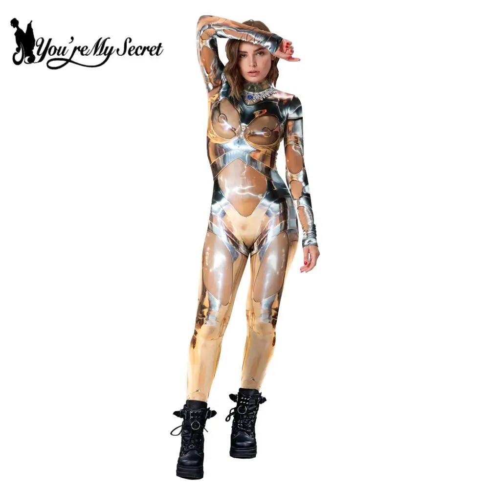 [Du bist mein Geheimnis] Erwachsene Frauen mechanische Roboter Overall Steampunk Technologie Zentai Bodys Cosplay Karneval Thema Party