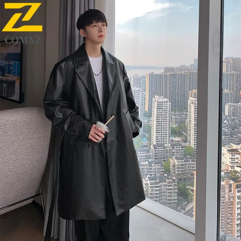

COMXZ Мужской плащ премиум-класса, новый корейский стиль, модное пальто средней длины, мужское пальто с лацканами, деловая повседневная осенне-зимняя куртка