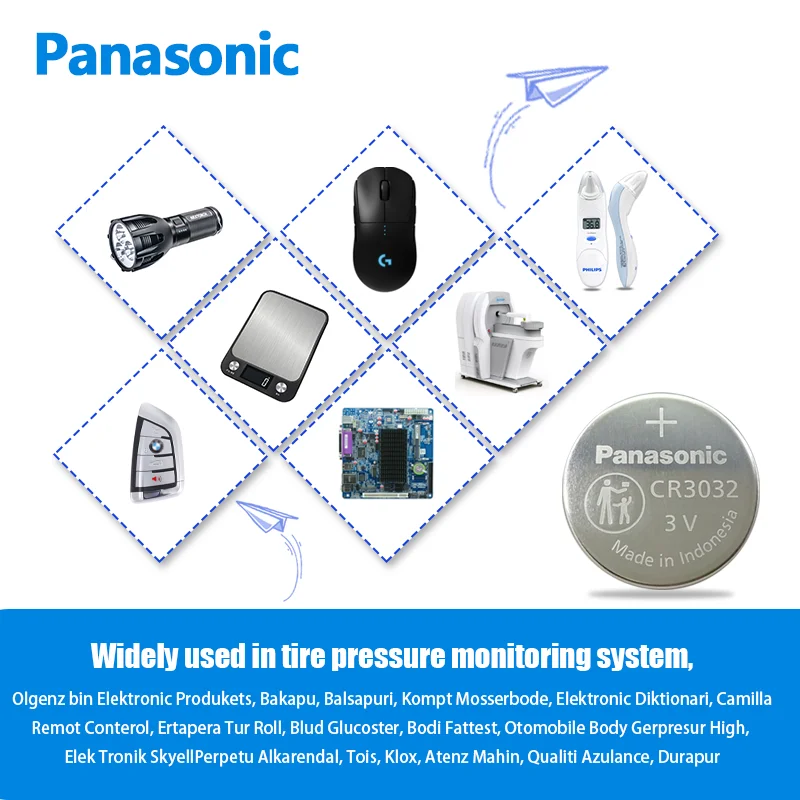 Panasonic 5PCS CR3032 button battery 3V access card suitable for high-voltage test pen Touareg car key remote control