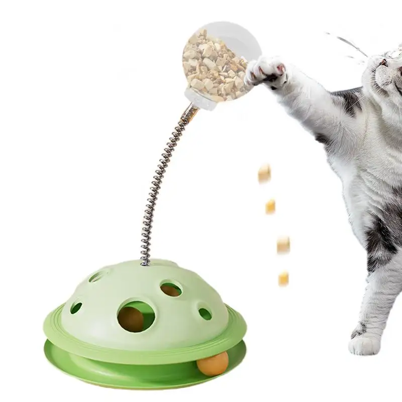 

Cat Toy Turntable Ball Interactive Cat Food Leak Feeder Toy For Indoor Cats Self-entertainment Food Leak Ball With Spring Rod