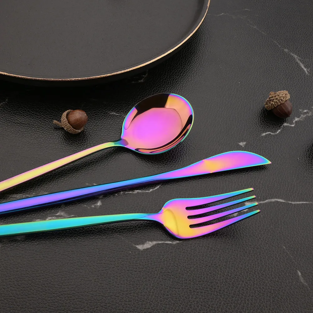 Dinnerware 12Pcs Rainbow Silverware Cutlery Set Stainless Steel Fork Spoon Knife Luxury Flatware Home Kitchen Dinner Set