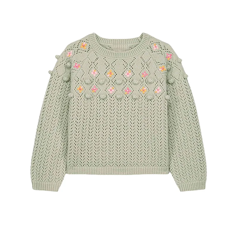 Kép 7: Children's Alvóhely 2025 autumn/winter LM retro Etnikai stílusú számára girlsembroidered virágos handcrafted golyós Kötött Pulóver Állott ízetlen beállítása