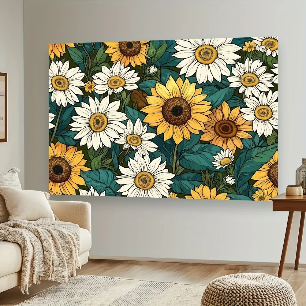 1pc Sunflower print tapestry, polyester fabric, machine washable, suitable for bedroom and living room decoration.