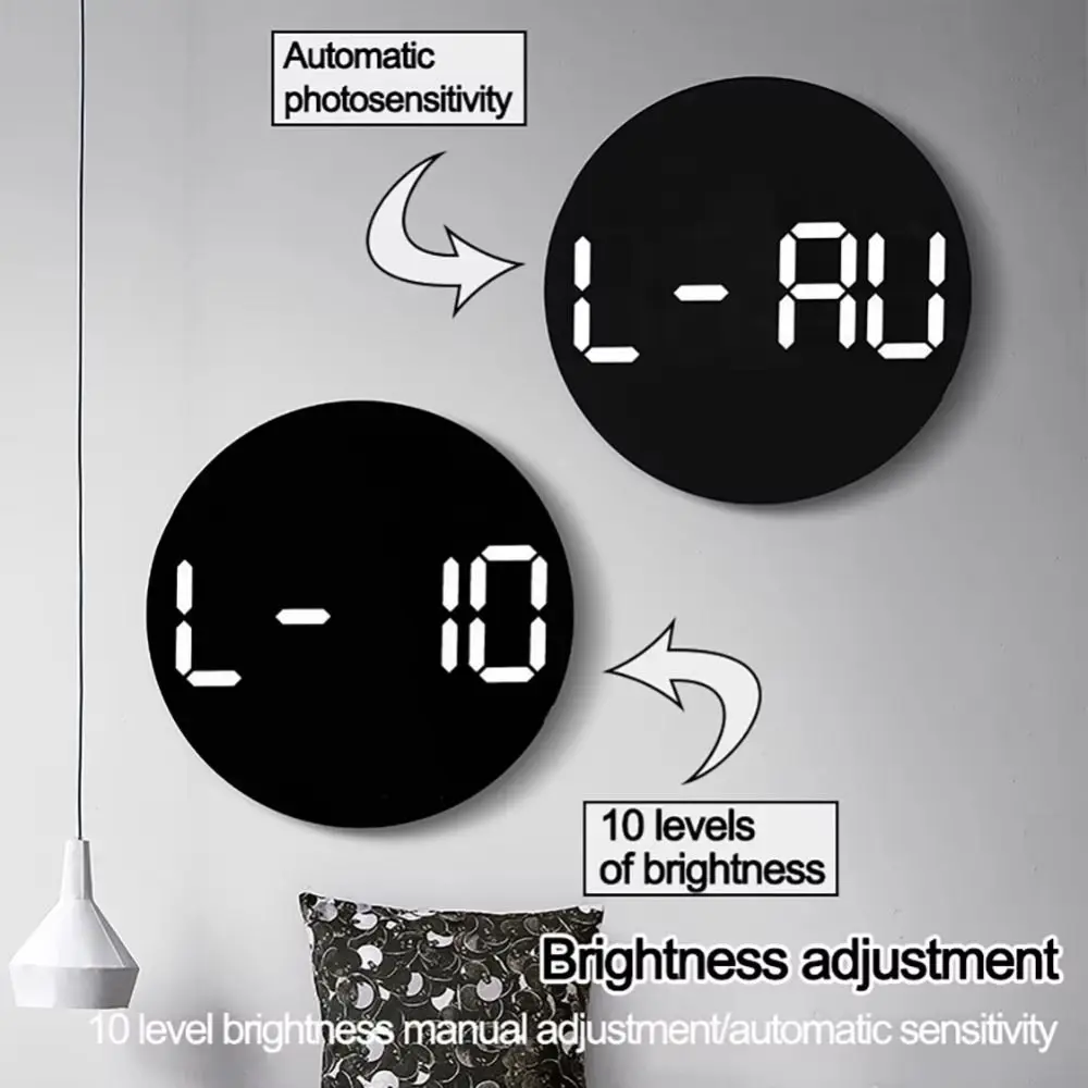 Remote Control 10 Inch LED Wall Clock Temperature/ Humidity Display Large Screen Hanging Digital Clock Timing Countdown