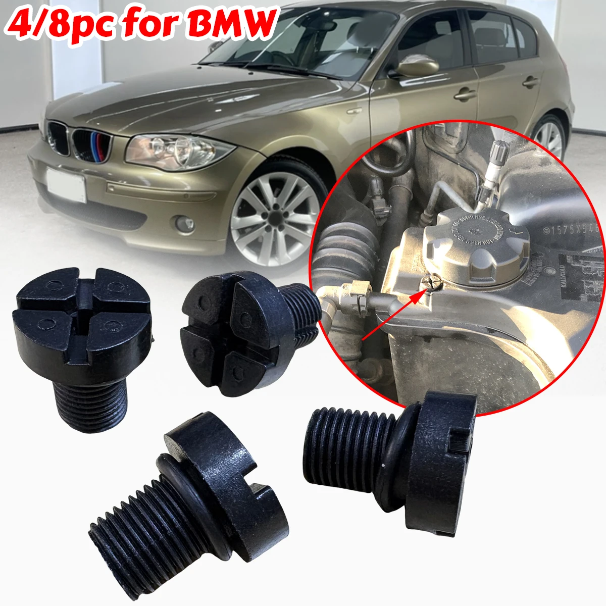 

4/8pc for BMW 1Series E87 F20 116i 118i 120i 125i Coolant Air Valve Bolt Bleeder Screw Radiator Cap Expansion Tank Plug Vent Kit