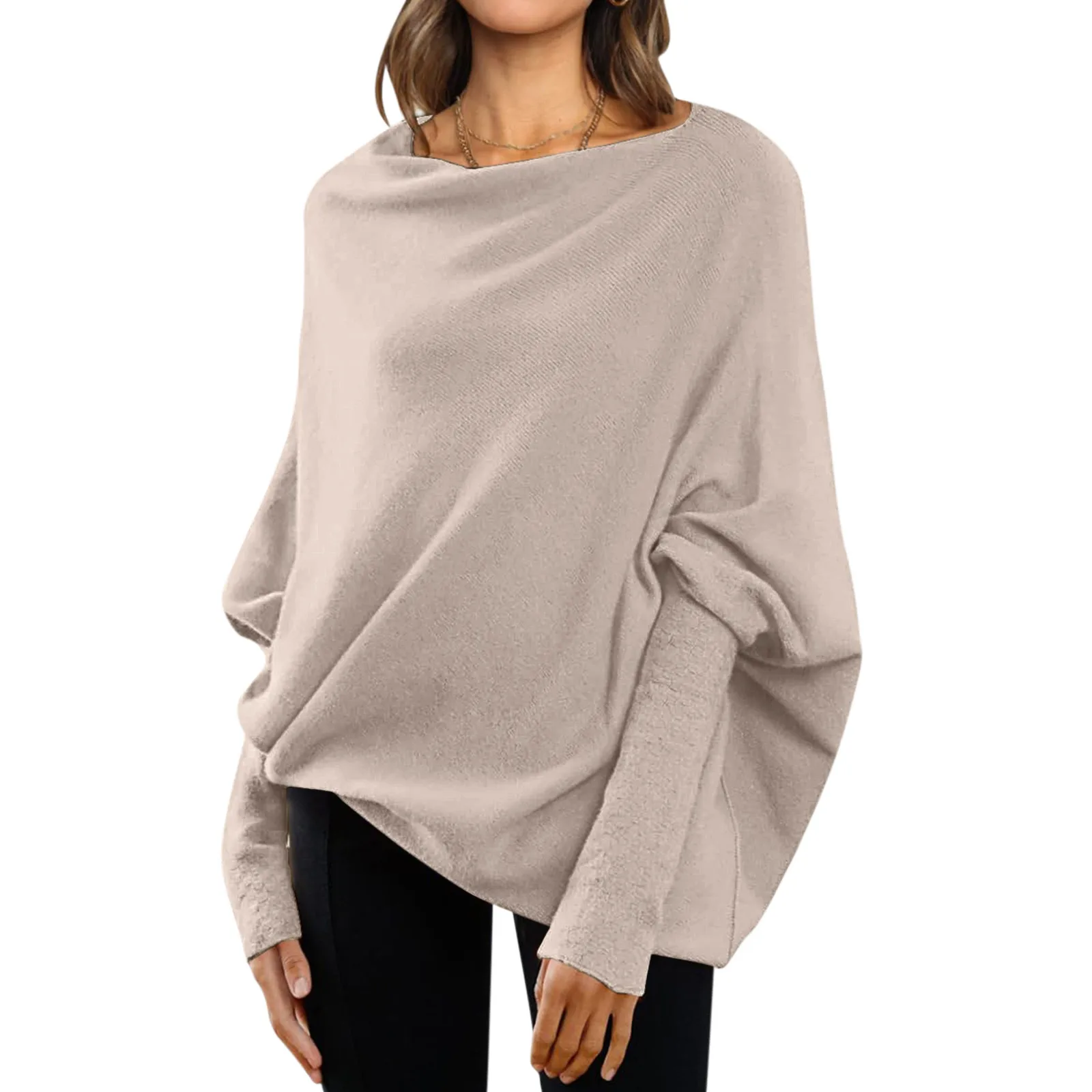 

Ladies' Korean Style Loose Long Sleeve Neck Tunic Tops Fall Streetwear Baggy Slouchy Pullover Sweaters Off The Shoulder Sweater