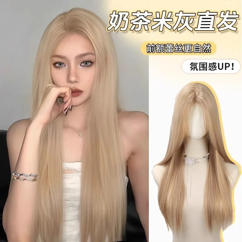 

Synthetic Lace Front Wig Long Straight Hair Natural Look Ash Blonde Glueless Heat Resistant Fiber Daily Party Cosplay for Women