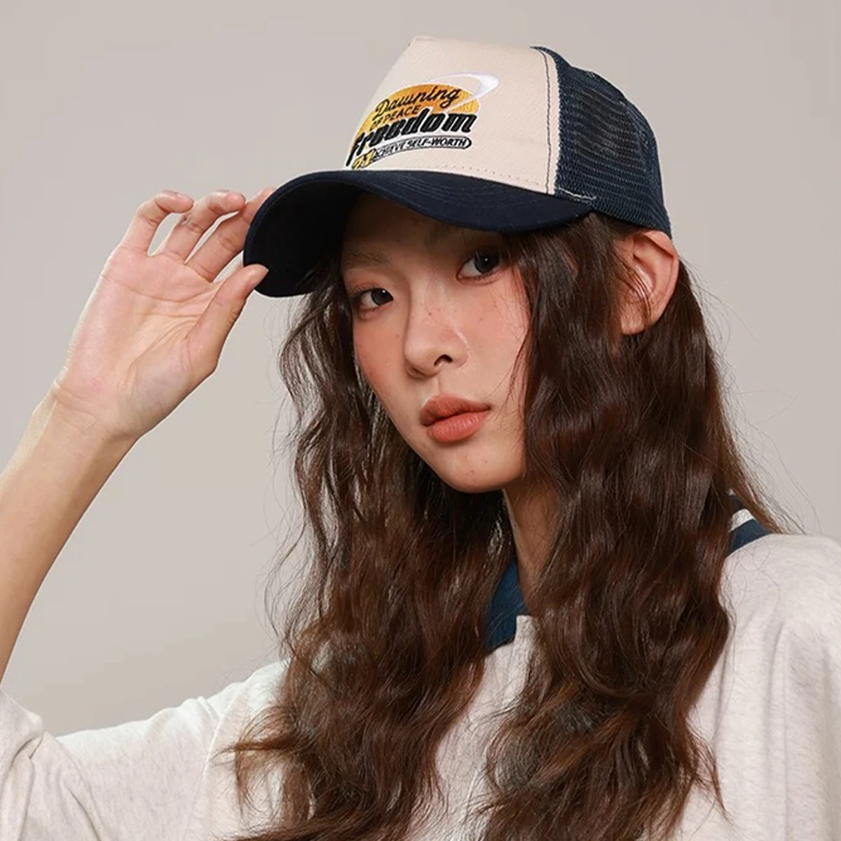 Hip Hop PATCH Letter Embroidery Baseball Hats New Unisex Sunshade ins Breathable Color Block Fashion Mesh Versatile Trucker Caps