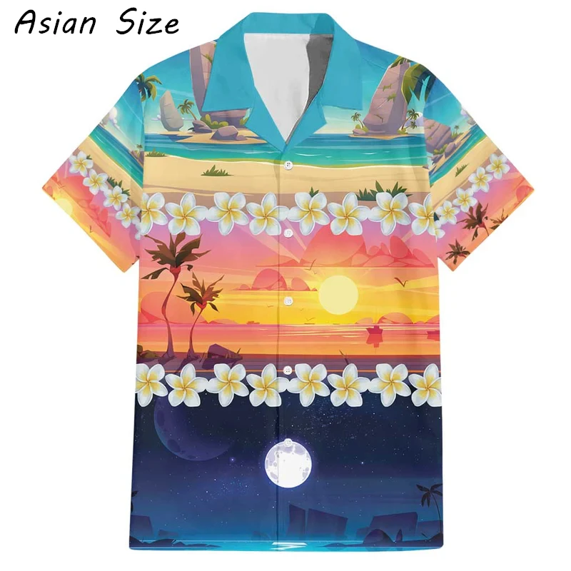 

Summer Fashion Vacation 2026 Tropical Plants Printed New Casual Lapel Short Sleeve Hawaiian Flower Shirts Palm Tree Blouses Tops