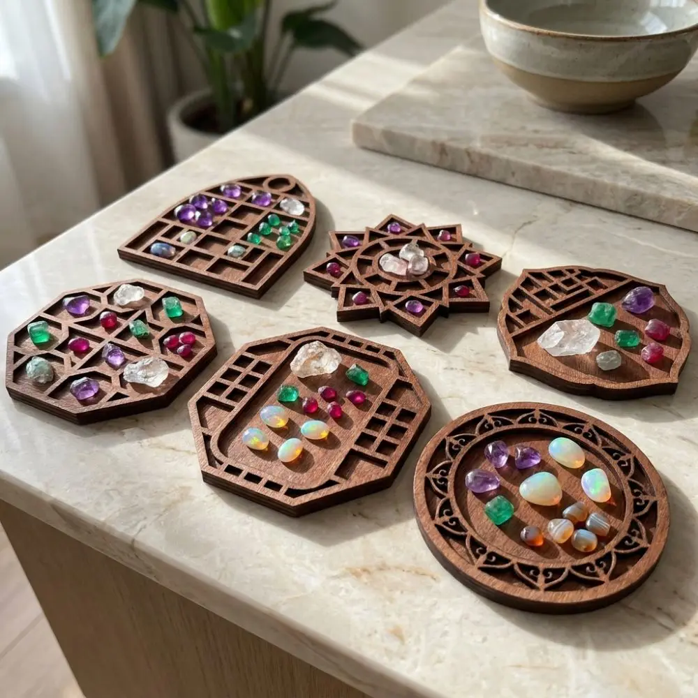 Wooden Mini Jewelry Holder Variety Grids Multiple Compartments Goods Display Rack Ore Specimen Storage Vintage Style