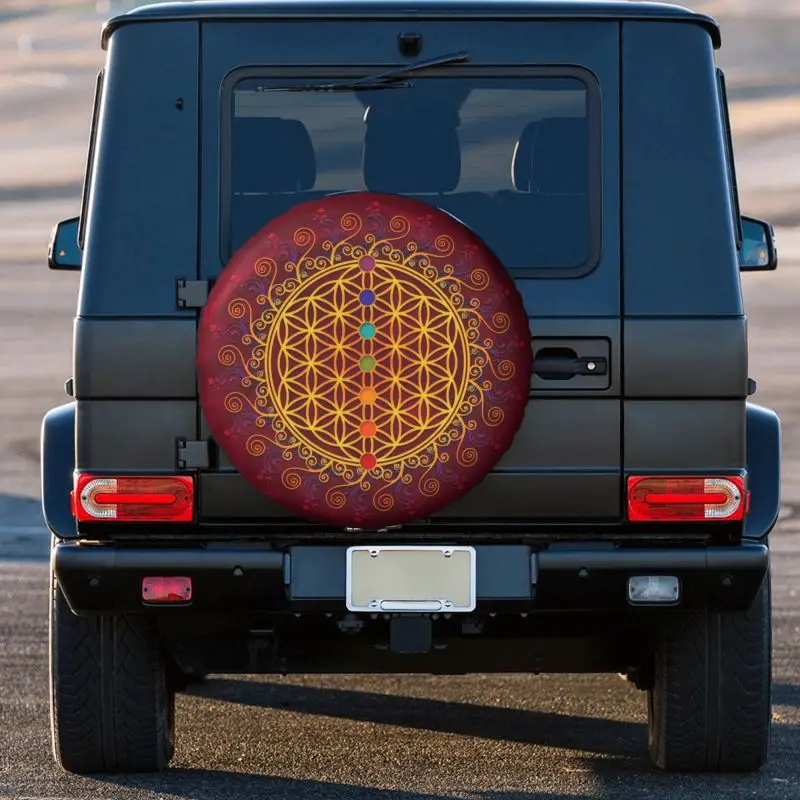 Flower Of Life Spare Wheel Tire Cover for Toyota Land Cruiser Prado Sacred Geometry Mandala Jeep RV SUV Camper 14\