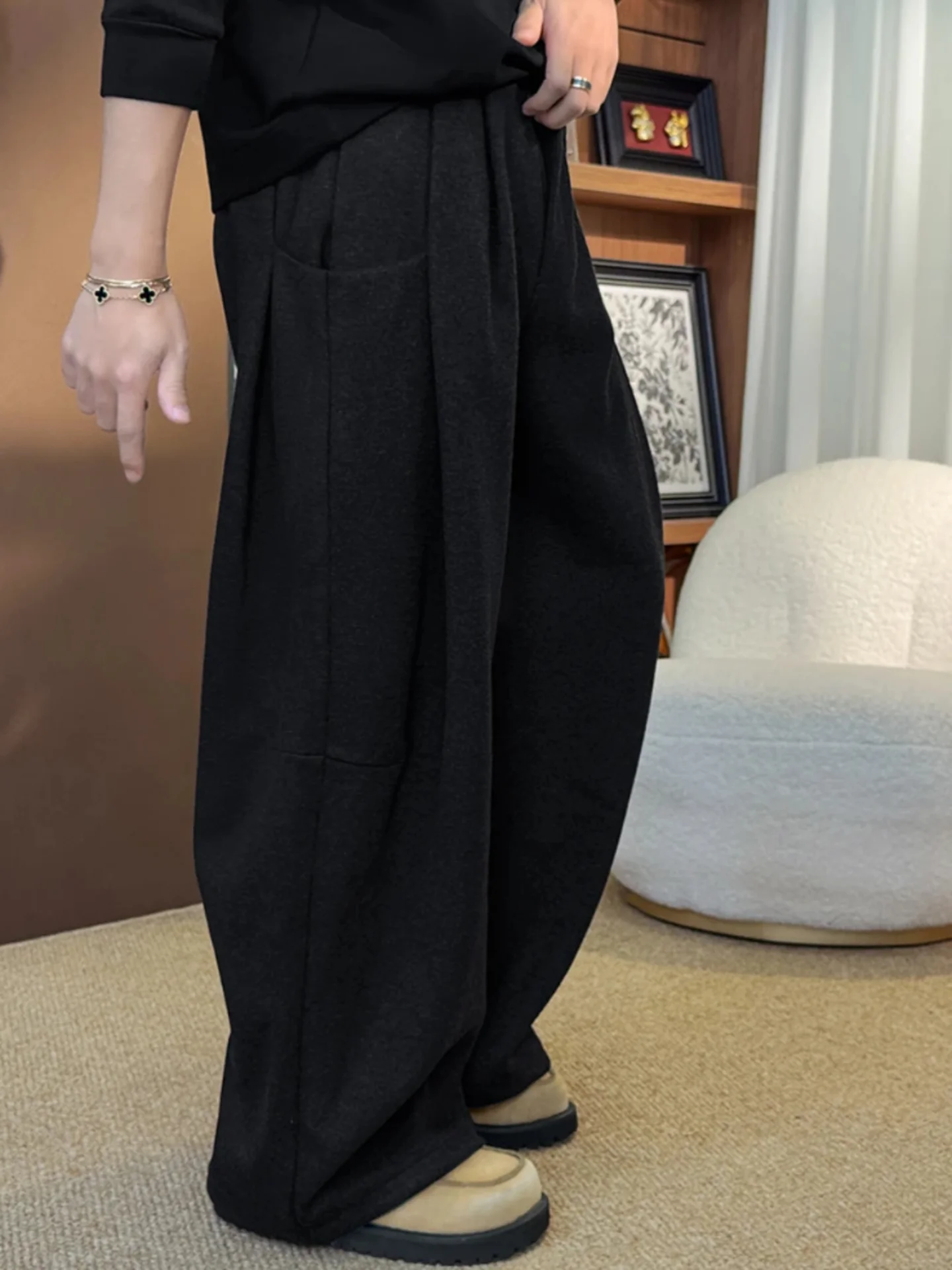 

Мужские высококачественные повседневные широкие термобрюки, зимние модные простые плиссированные дизайнерские брюки Sense Dra, универсальные теплые брюки...