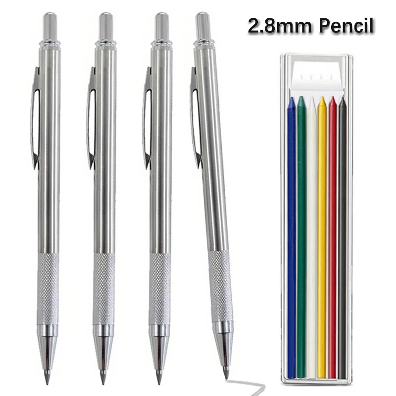 New 2.8mm Solid Mechanical Carpenter Pencil All Metal Pen Body 2B Multicolor Lead Architectural Engineering Design Marking Tool