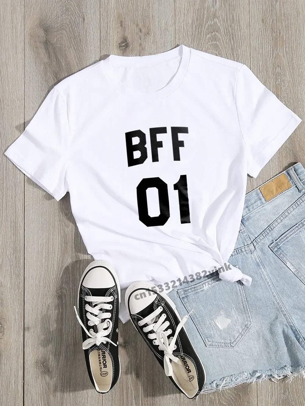 Kawaii BFF 01 BFF 02 NO. Print BFF Long Distance Going Away College gift  2024 Cotton Summer Women T-shirt Tops  y2k Clothes