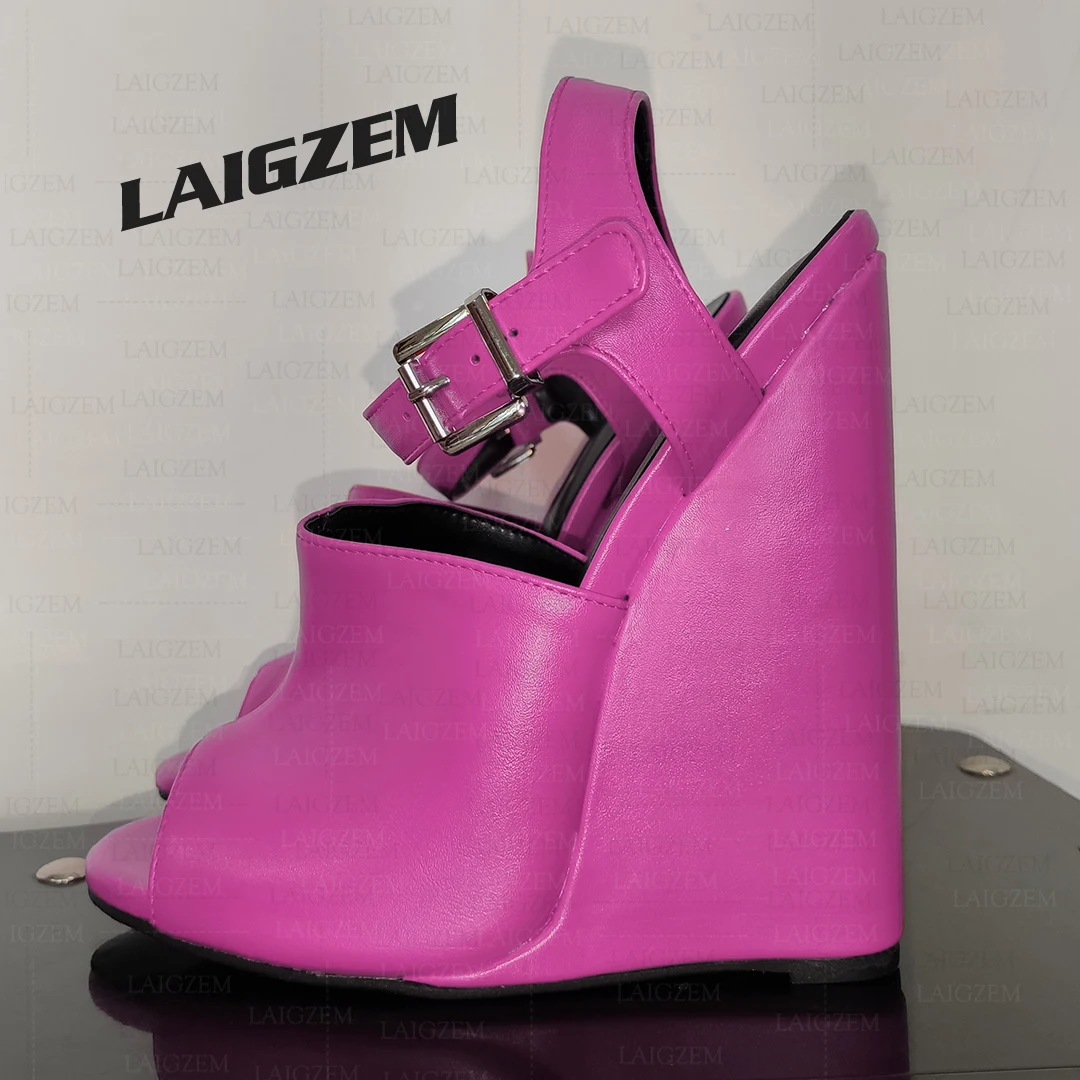 

ZHIMA Women Sandals Wedges Ankle Strap Peep Toe Height Increase Pumps 15-17CM Party Ladies Shoes Woman Big Size 38 41 43 47