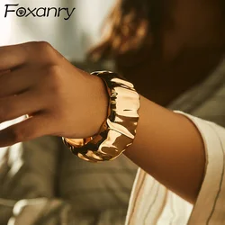 Foxanry Gold Color Irregular Ruffles Bracelet For Women Couples Exaggerated Trendy Personality Vintage Party Jewelry Accessories