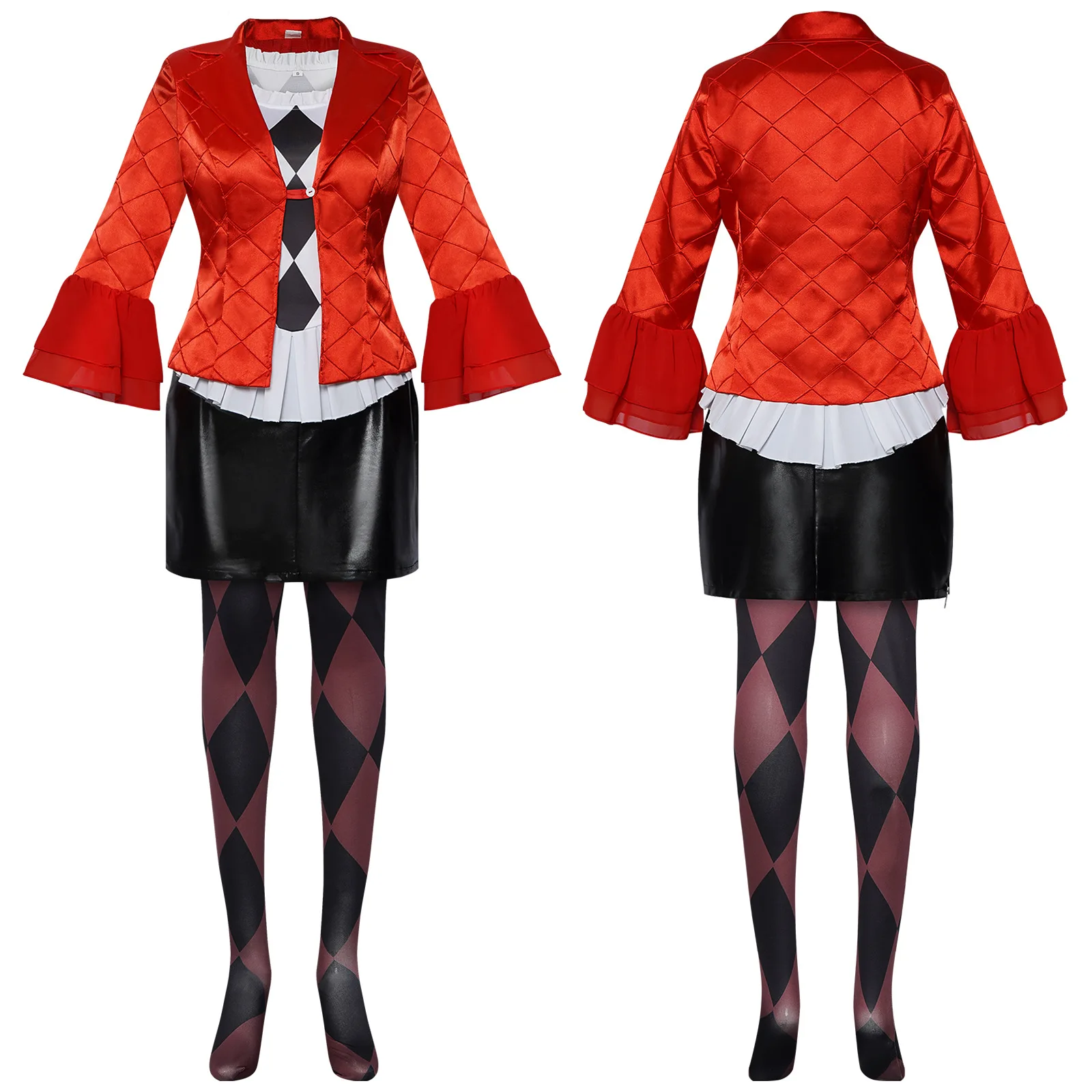 

American Movie Joker 2 Cosplay Costume Halloween Harleen Quinzel Performance Costumes Red Coat Leather Skirt Set