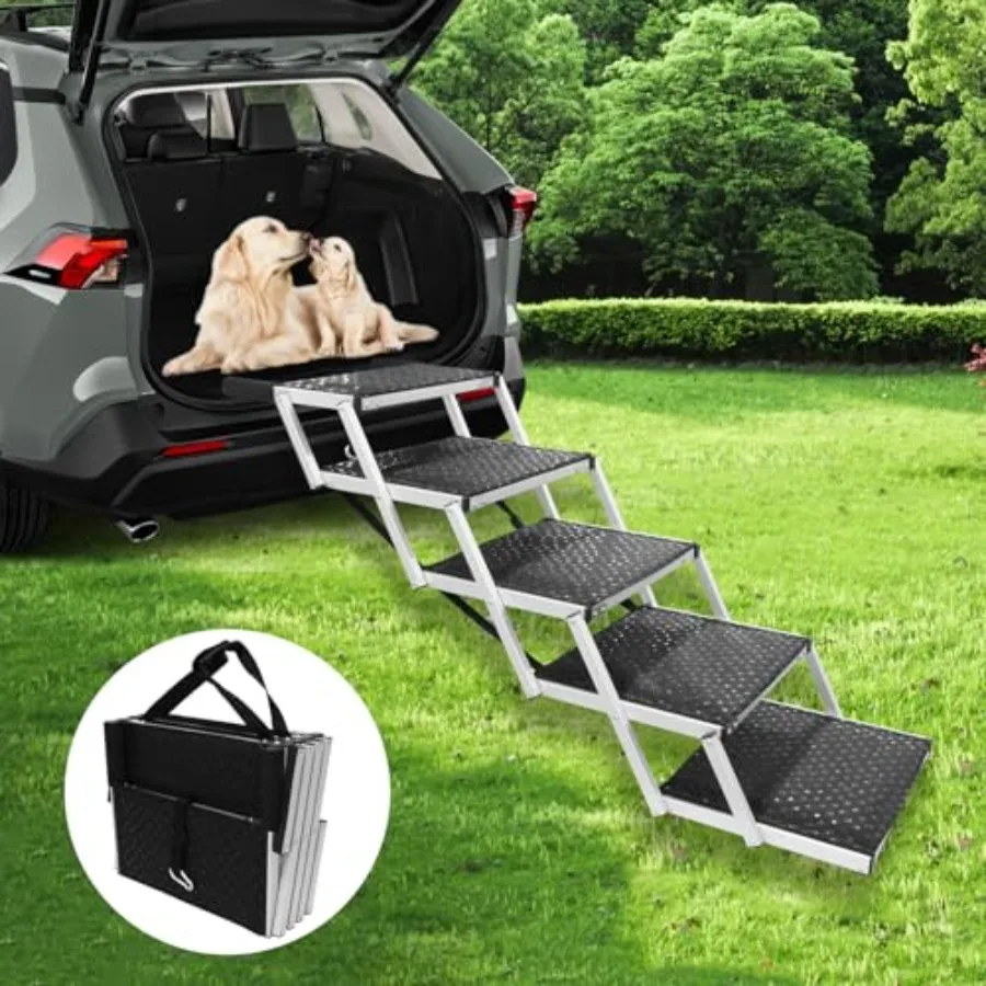 

Portable Folding Dog Stairs with Nonslip Surface for Car SUV Trucks Small to Large Dogs Up to 250LBS Lightweight Aluminum Ramp