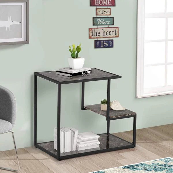 

Vintage wrought iron coffee corner table, marble texture desktop simple small living room side table