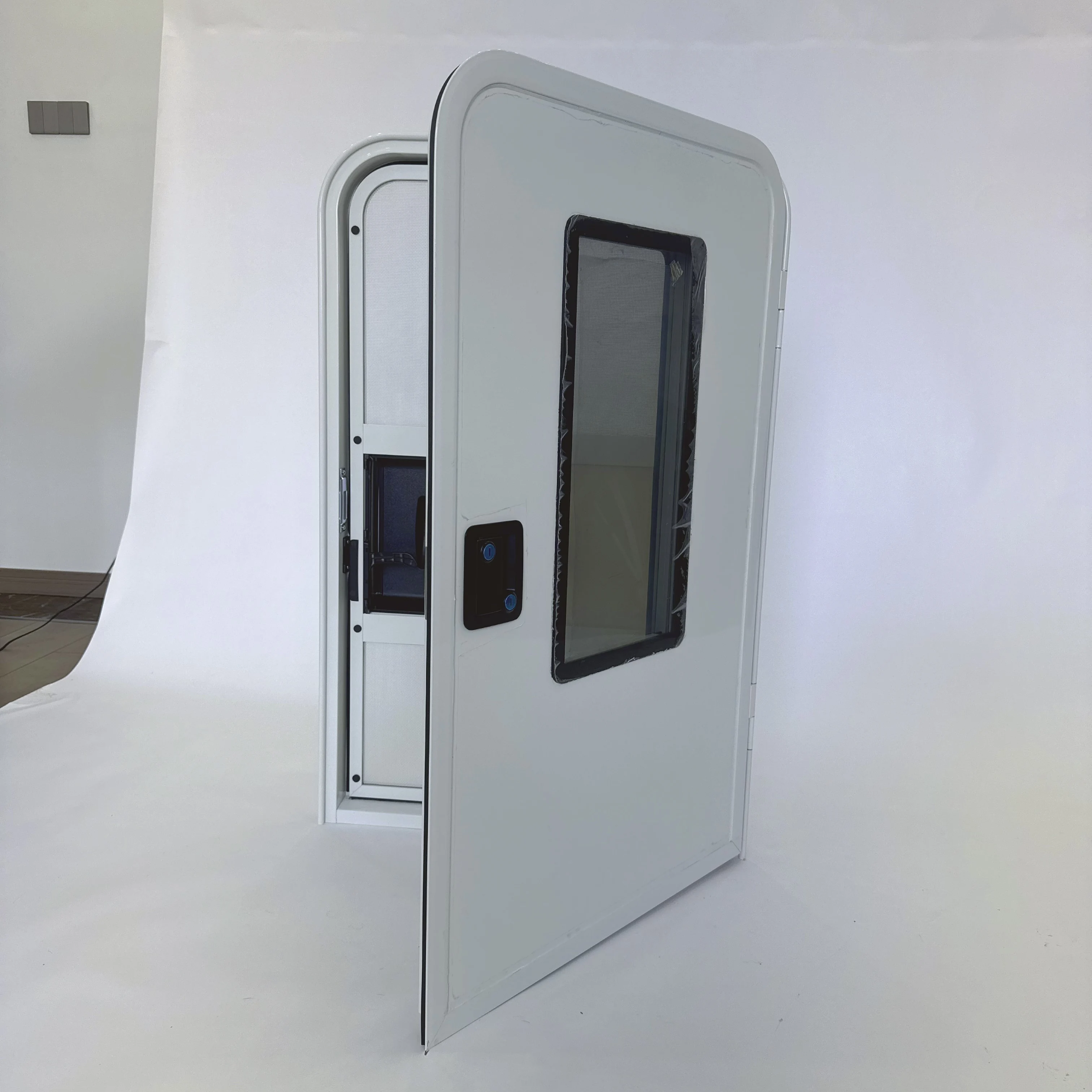 Factory Supply Black 620x1100mm Two Top Round Corners Inner Screen Door For Moving Trailer Camping RV Body Parts