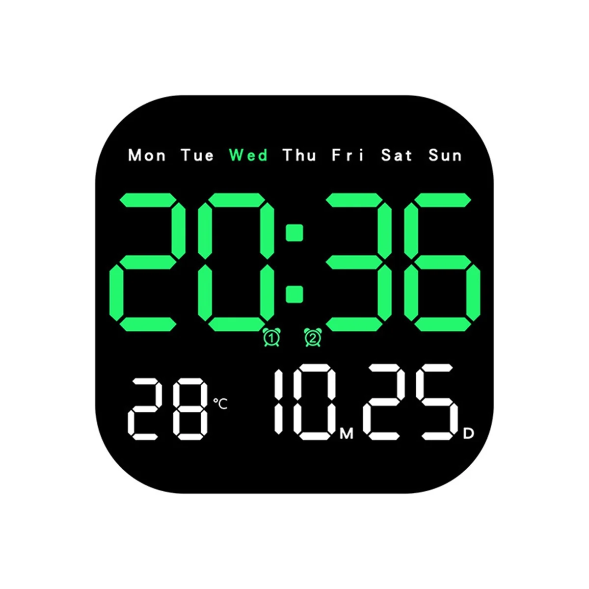 Digital Wall Clocks Temperature Date Week Dispaly Electronic Table Clock 12/24H Wall-Mounted LED Alarm Clock Remote,E