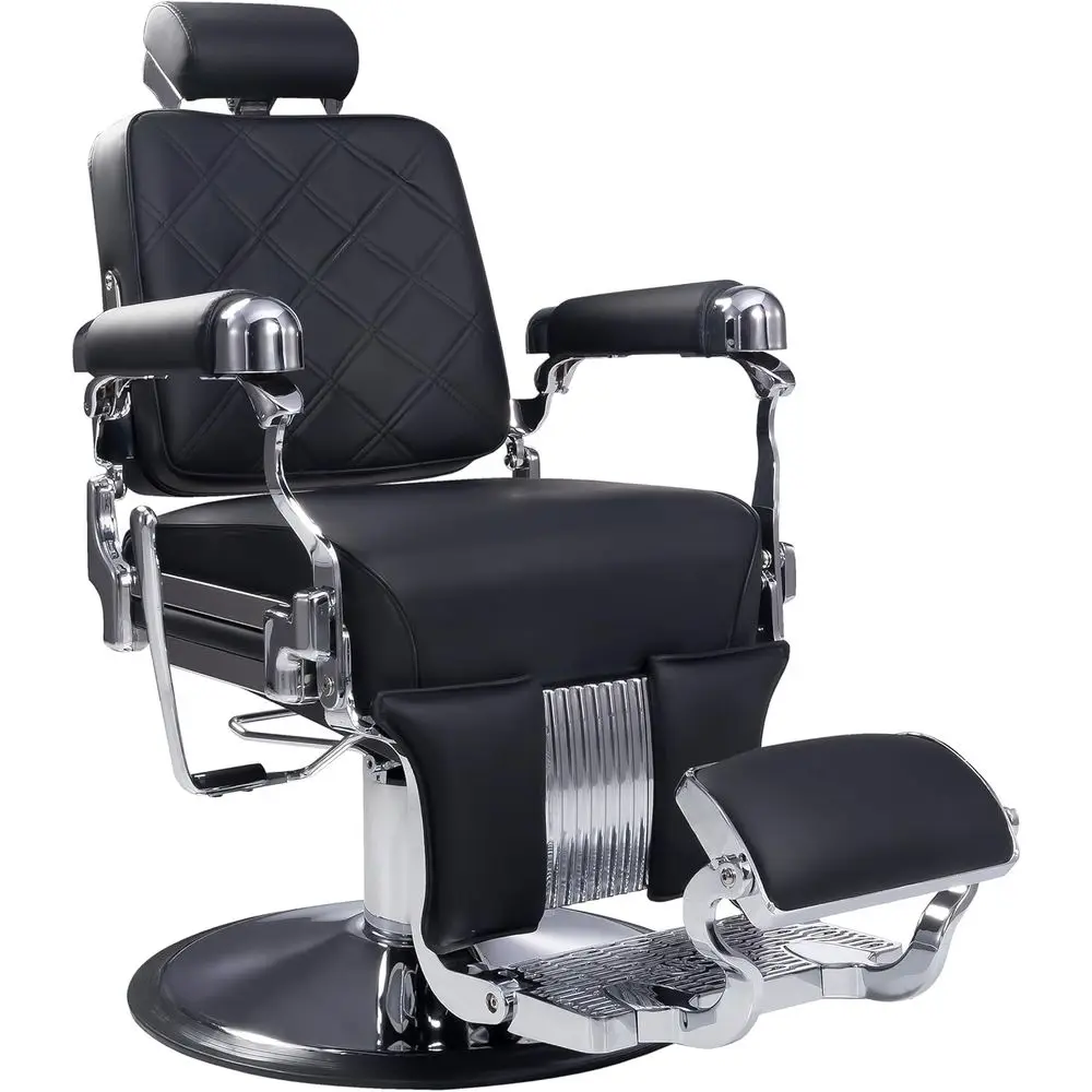 

Industrial-Grade Hydraulic Reclining Salon Chair, 700 lbs Capacity, 135° Tilt, Stainless Steel Leather (Silver)