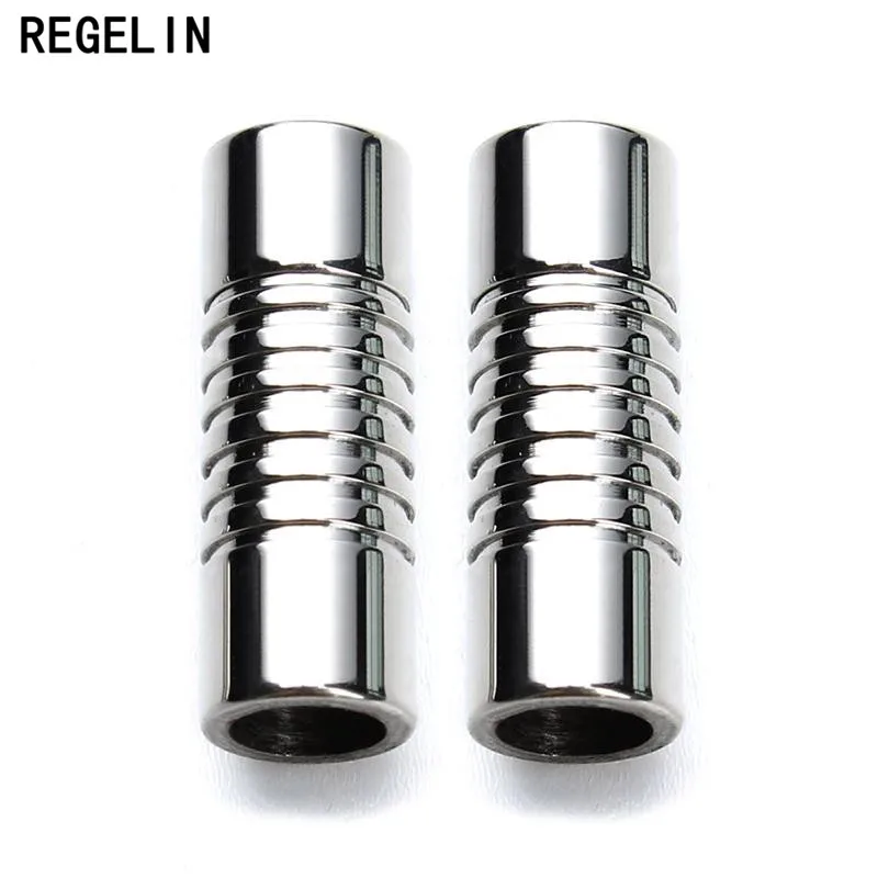 REGELIN 2pcs Stainless Steel Round Magnetic Clasps Silver Tone Metal Connector Fit 3/4/5/6/7mm Leather Cord Bracelets Findings