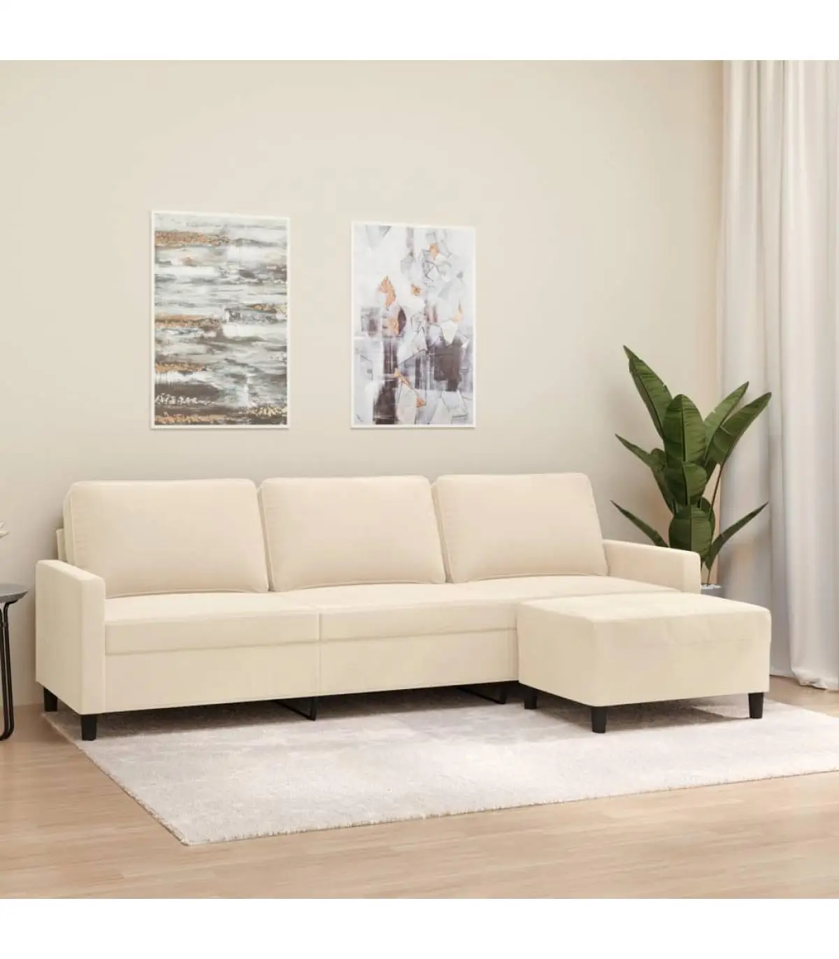 Sofas 3-seater sofa with cream velvet stool 210 cm