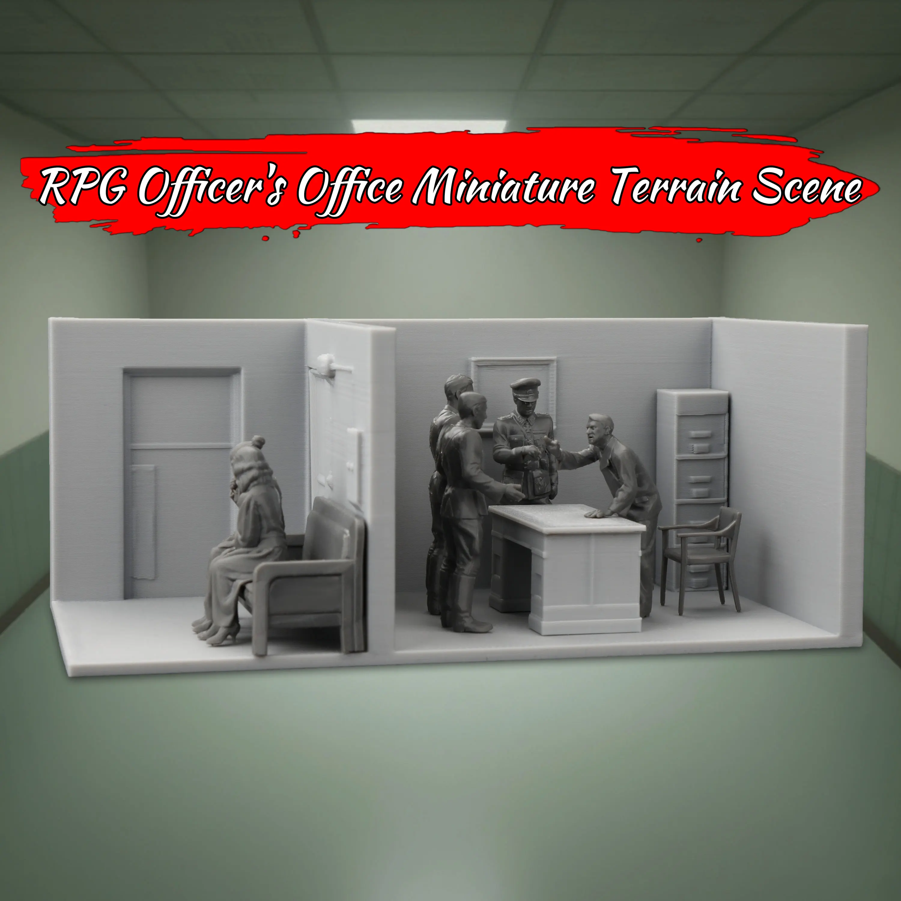 RPG Officer's Office Mini Terrain Set, Modern Military HQ Interior Scene, Rich Details, TRPG Accessories for Diorama & Collector