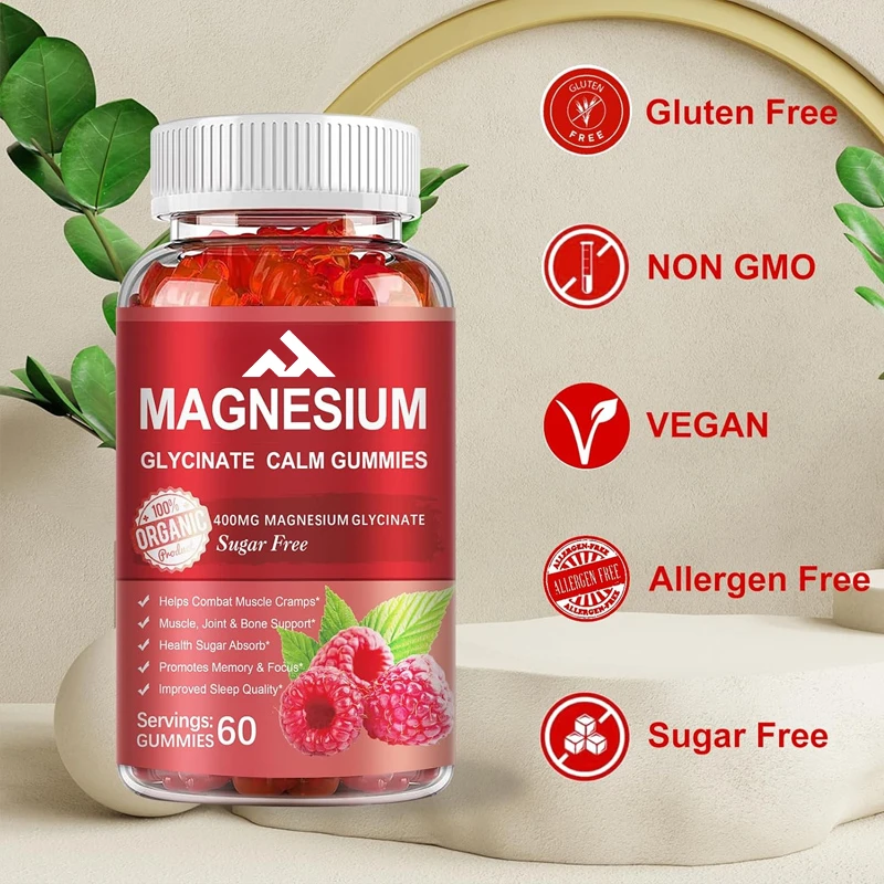 

600mg Magnesium Gummies Per Serving -400mg Glycine Magnesium and 200mg L-threonate Magnesium, Used for Muscle and Bone Support