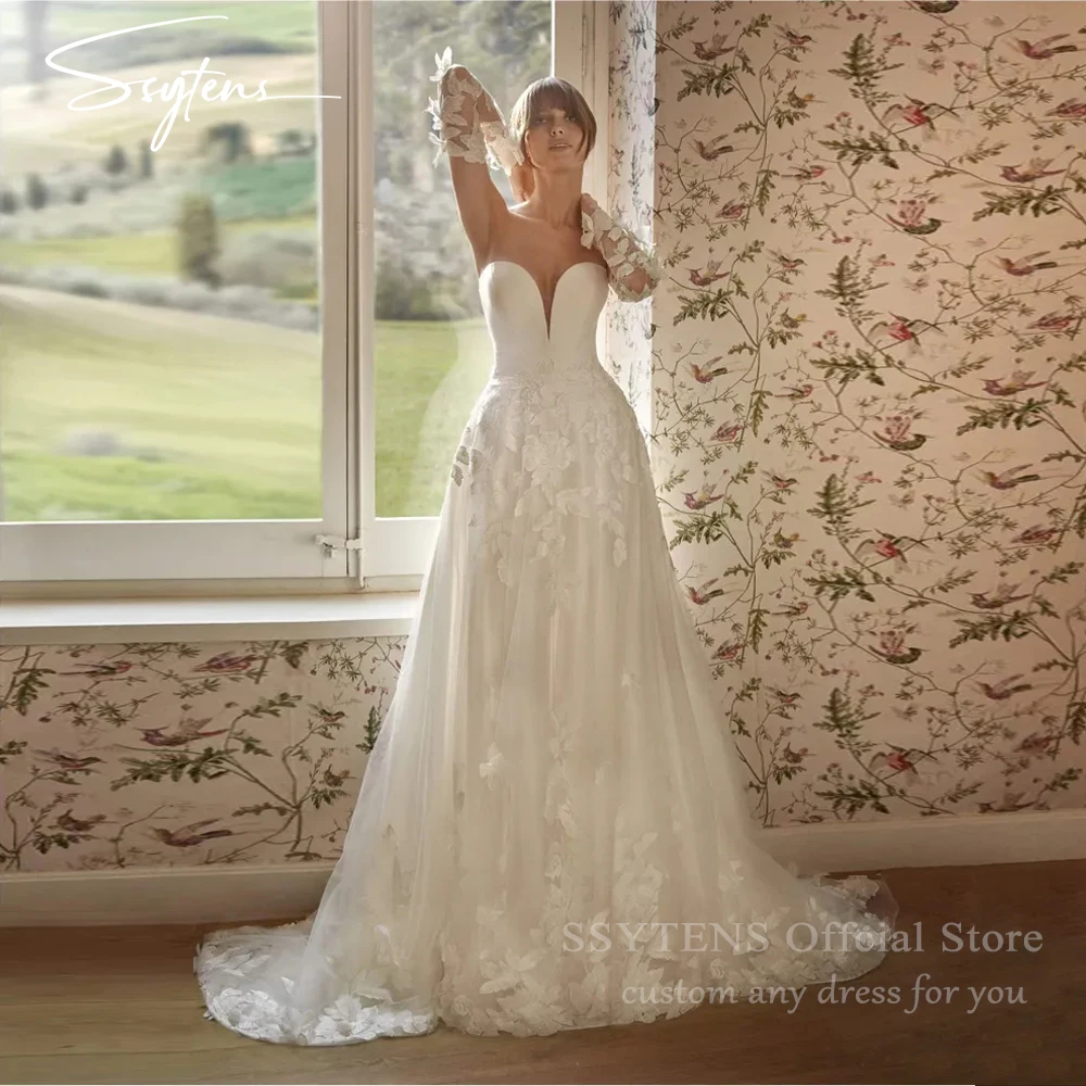 فساتين زفاف عاجية أنيقة من SSYTENS للنساء فستان عروس على شكل قلب فيستدو دي كاسامنتو زي العرائس مخصص