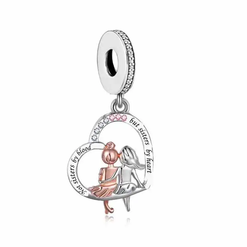Huoonew Fit Original Pan Charm Armband, authentisches 925er Sterlingsilber, Perle „Zwei Schwestern umarmen sich, lieben sich“, für die Herstellung von Berloque – Detail 14