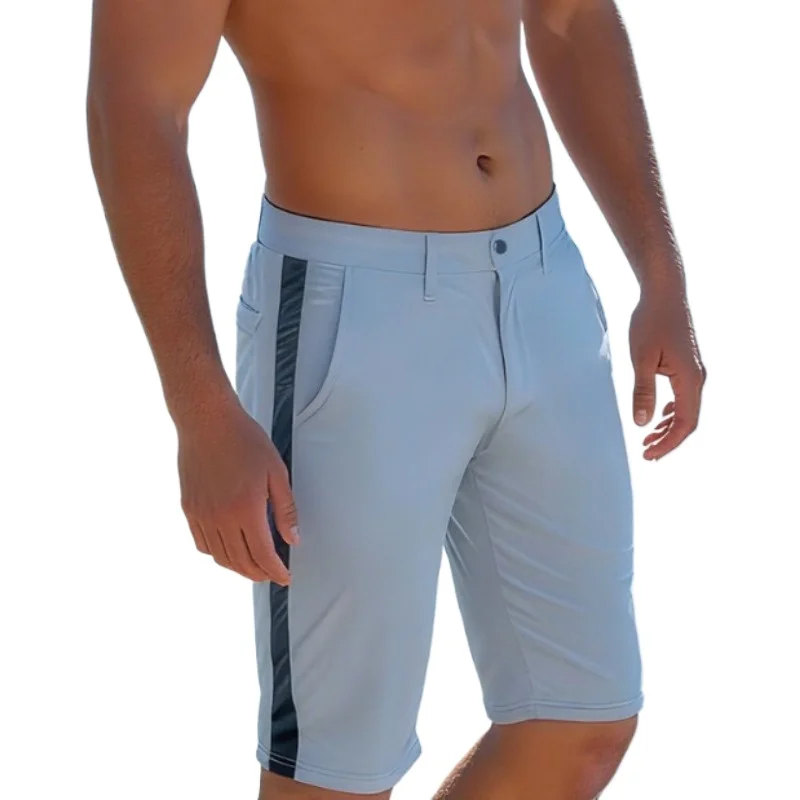 

Новые синие брюки из искусственной кожи, повседневные мужские короткие кожаные брюки, летние модные трендовые клубные шорты в стиле панк для мужчин