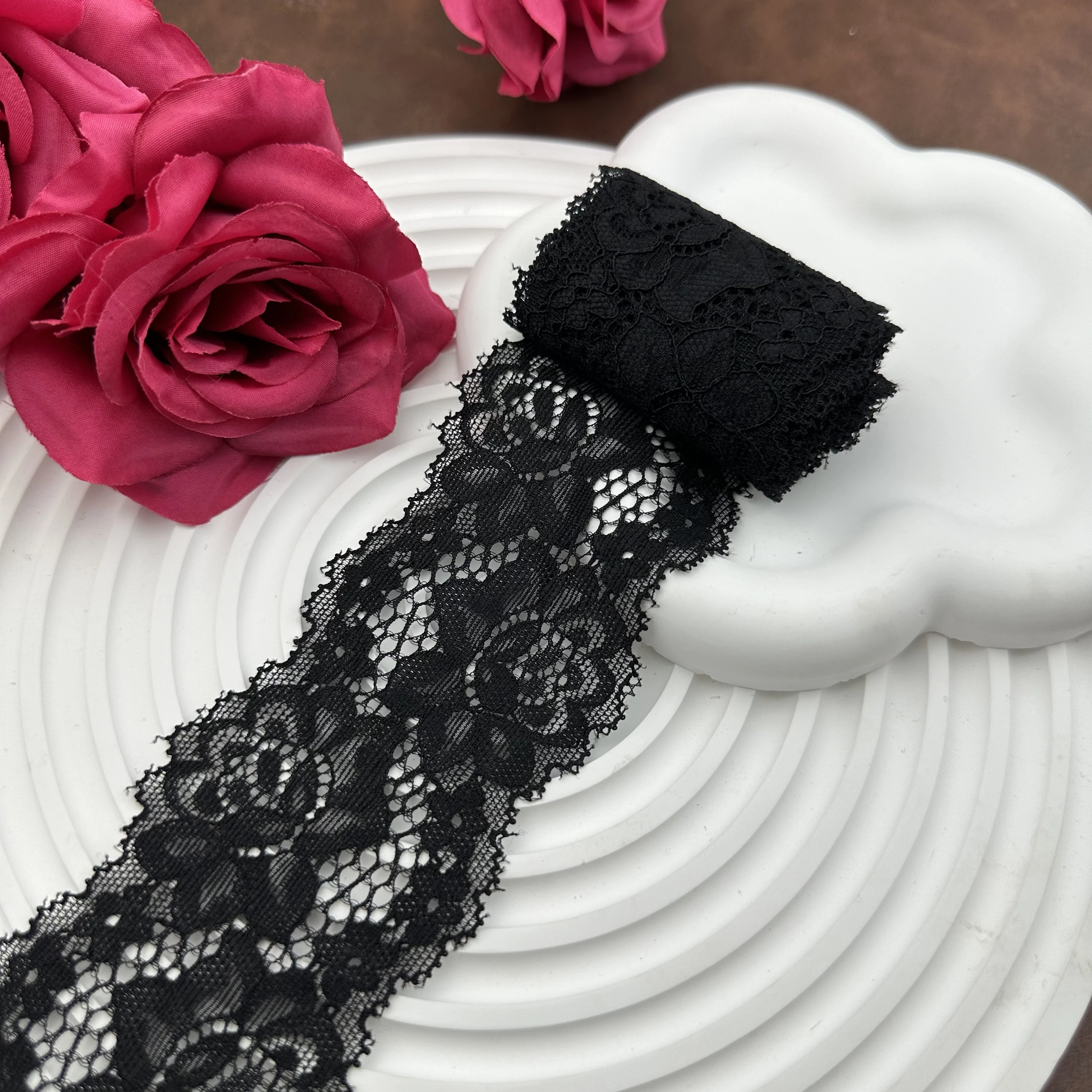 Black Rose Lace Trim, 2.4