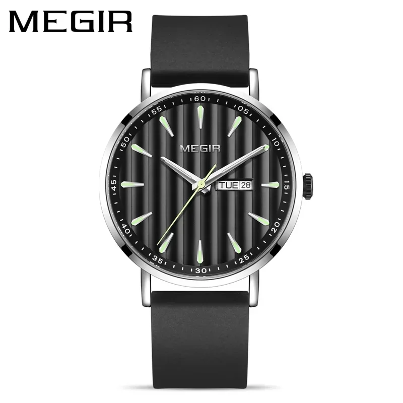 MEGIR Brand Silicone Strap Watch Men Waterproof Quartz Wristwatch Fashion Casual Striped Design Men Wristwatch Date Male Clock