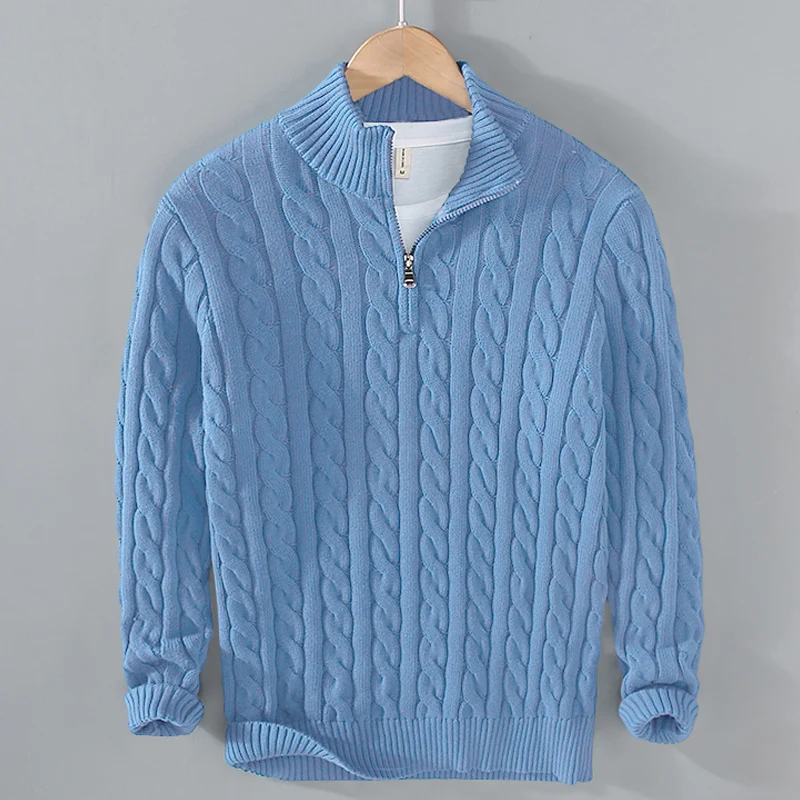 100% reine Baumwolle Herbst Winter Neue Stil männer Warme Dicke Nadel High Neck Pullover männer Twist Fried Dough Twists halb Stehkragen
