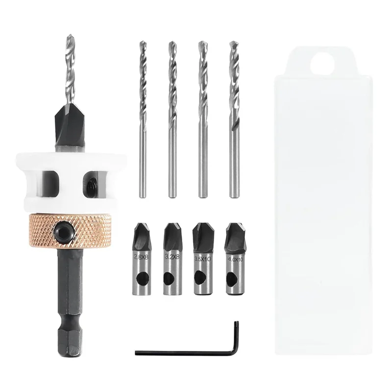 

A7THK-4PCS Countersink Drill Bit Set With Low Friction Depth Stop & Replaceable HSS M2 Drill Bit, Counter Sink Drill Bit