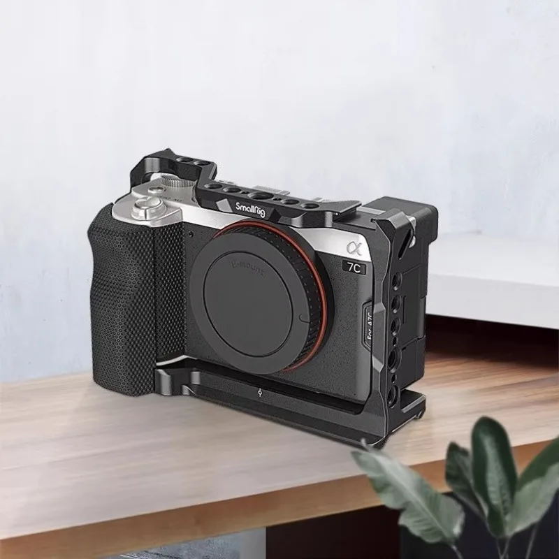 Camera Cage for Sony A7C Aluminum Alloy Full Protection Rig with Detachable Silicone Handle for Vlogging Filmmaking Accessories