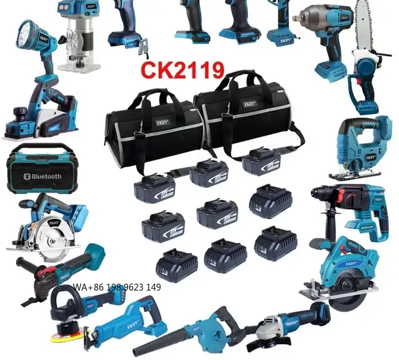 EKIIV Industrial 11-Piece 21V Cordless Combo Kit High Quality Cordless Power Tools Combo Kit with CE