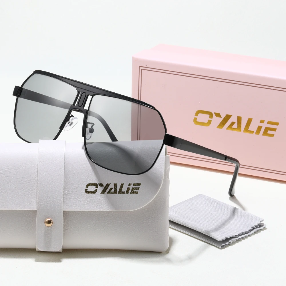 نظارات شمسية عصرية فاخرة للرجال من Oyalie متغيرة الألوان، نظارات شمسية بإطار معدني كلاسيكي للرجال، نظارات قيادة للسفر
