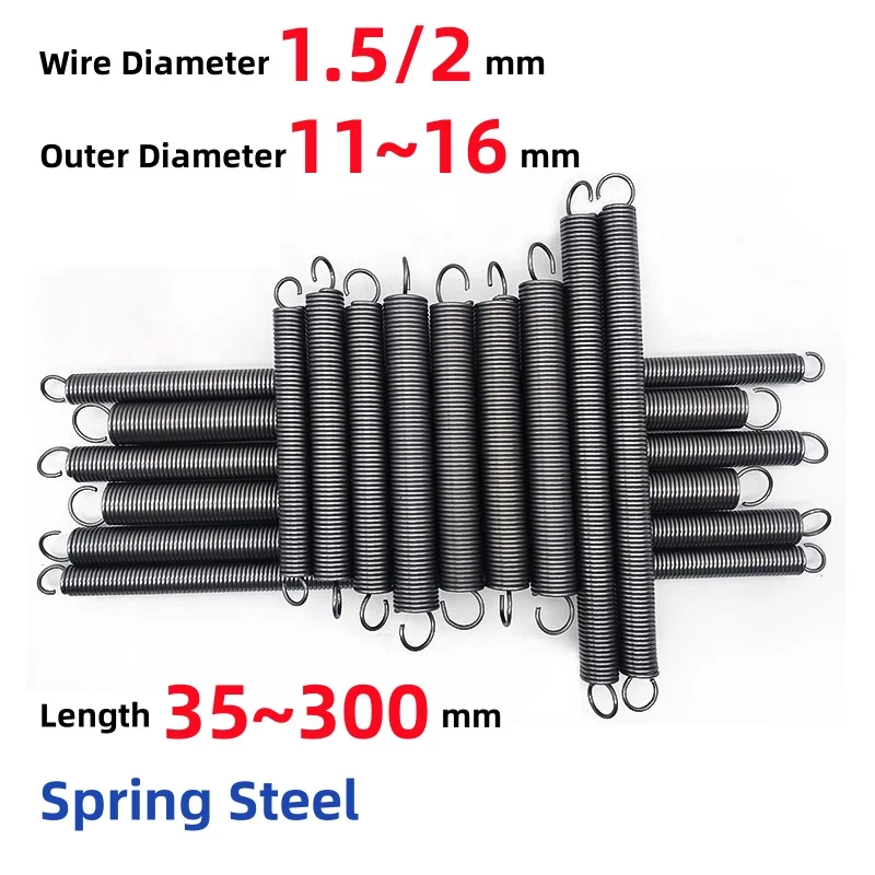 1.5/2mm Spring Steel S-hook Coil Tension Spring Pullback Coil Extension Draught Springs Outer Diameter 11~16mm