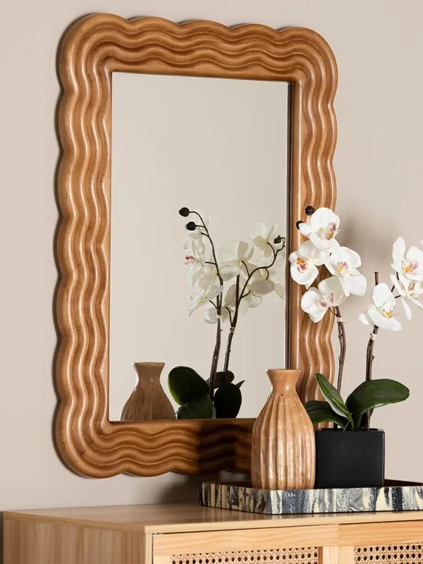 Desktop household pure copper laughing Buddha offering brass makeup decorative mirror dresser Buddha statue living room