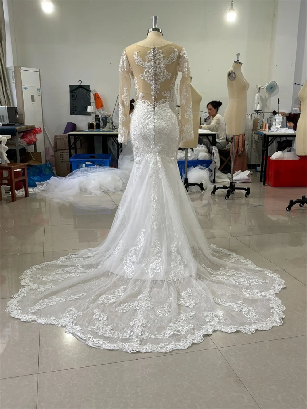 Abito da sposa romantico a sirena abito da sposa in pizzo romantico abito da sposa classico a maniche lunghe fino al pavimento Vestidos De Novia