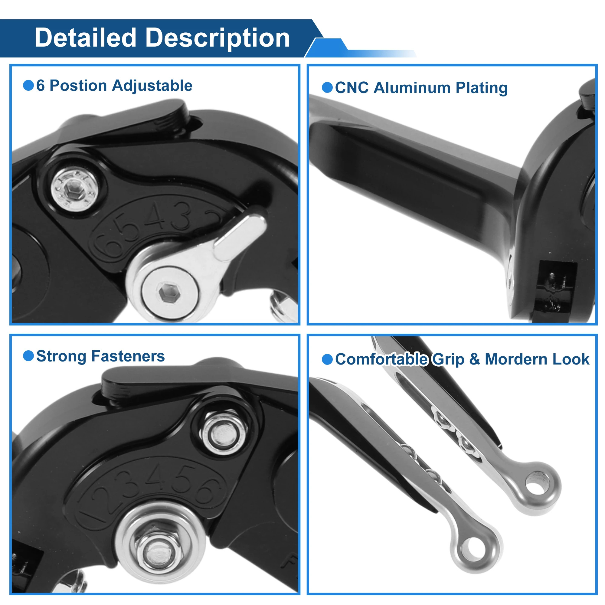 Motoforti Adjustable Short Long Brake Clutch Levers for Kawasaki ZZR600 Black Silver Tone view 4