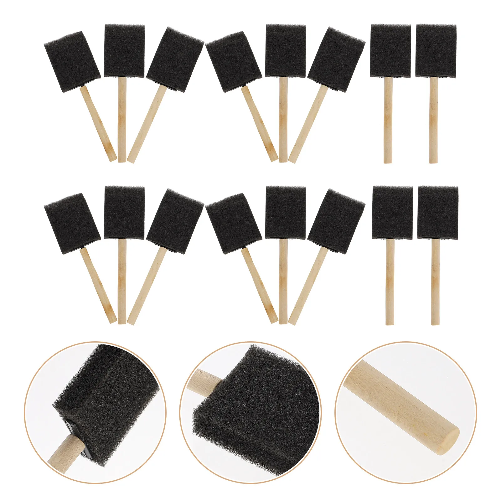 16Pcs Sponge Painting Brush Set Wooden Handle Soft Sponge Tips for Drawing Painting Crafting Ideal Gift for Young Artists